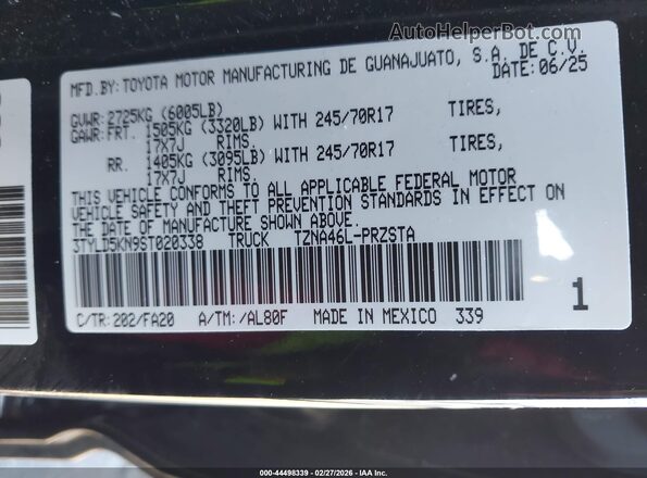 3TYLD5KN9ST020338 2025 TOYOTA TACOMA Black Widok komory silnika