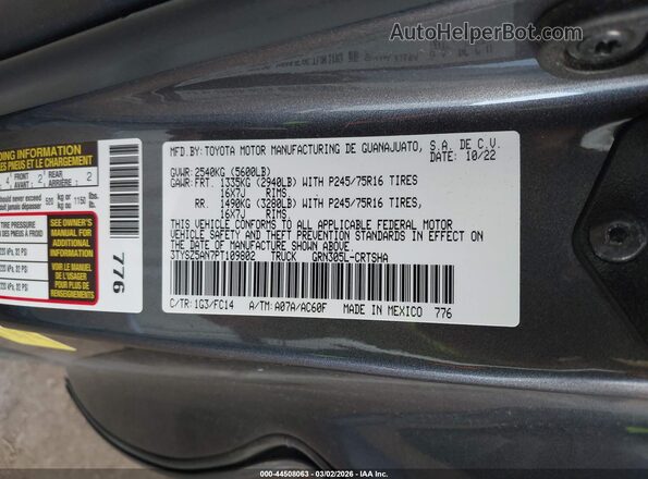 3TYSZ5AN7PT109802 2023 TOYOTA TACOMA Gray VIN կոդի պիտակի տեսք
