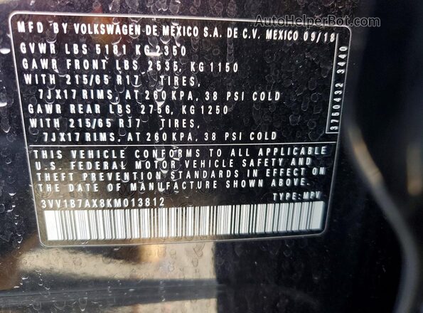 3VV1B7AX8KM013812 2019 VOLKSWAGEN TIGUAN Black Vista de la etiqueta del VIN