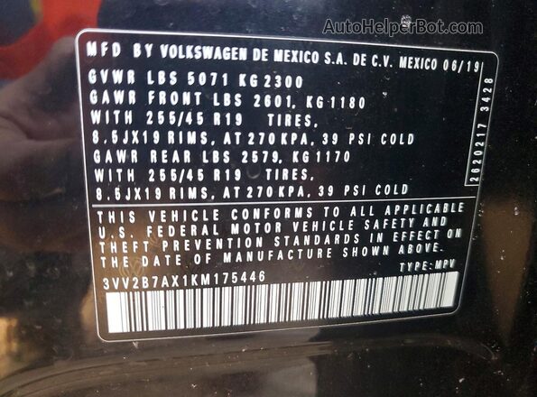 3VV2B7AX1KM175446 2019 VOLKSWAGEN TIGUAN Черный Вид наклейки с VIN-кодом