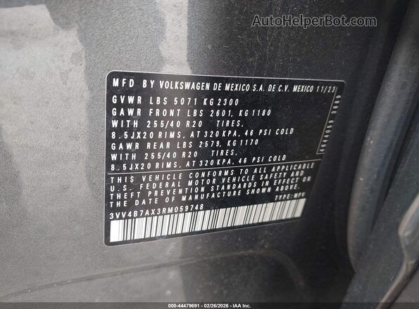 3VV4B7AX3RM059748 2024 VOLKSWAGEN TIGUAN Синий Вид подкапотного пространства