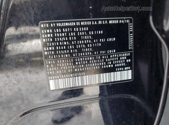 3VV4B7AX6KM141575 2019 VOLKSWAGEN TIGUAN Черный Вид наклейки с VIN-кодом