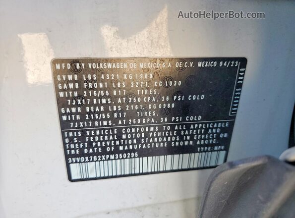 3VVDX7B2XPM350295 2023 VOLKSWAGEN TAOS Белый Вид подкапотного пространства