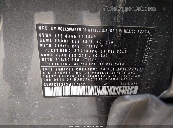 3VVSC7B2XSM017252 2025 VOLKSWAGEN TAOS Серый Вид подкапотного пространства