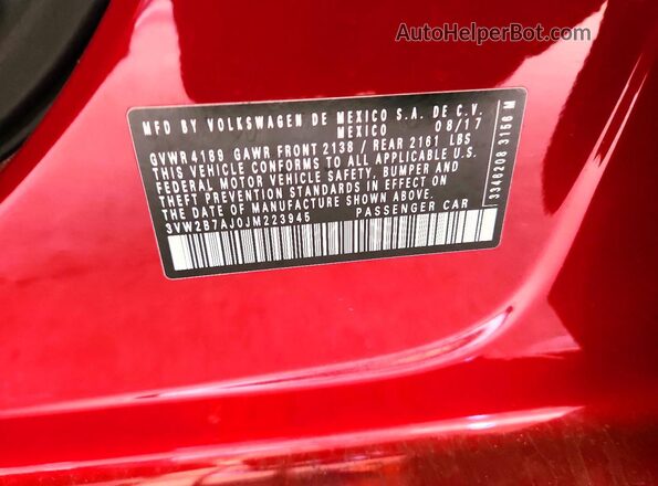 3VW2B7AJ0JM223945 2018 VOLKSWAGEN JETTA Темно-бордовый Вид подкапотного пространства