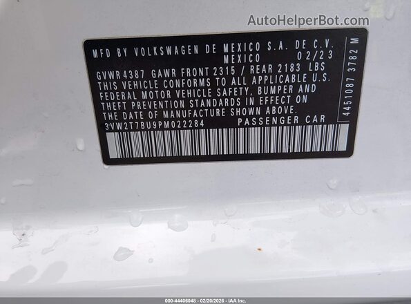 3VW2T7BU9PM022284 2023 VOLKSWAGEN JETTA Белый Вид подкапотного пространства