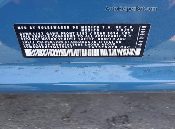 3VW5W7BU2TM015059 2026 VOLKSWAGEN JETTA Синий Вид наклейки с VIN-кодом