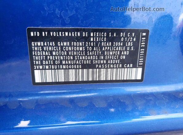 3VW7M7BU1RM040686 2024 VOLKSWAGEN JETTA Синий Вид подкапотного пространства