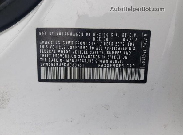 3VWC57BU3KM080351 2019 VOLKSWAGEN JETTA White Vista del compartimento del motor