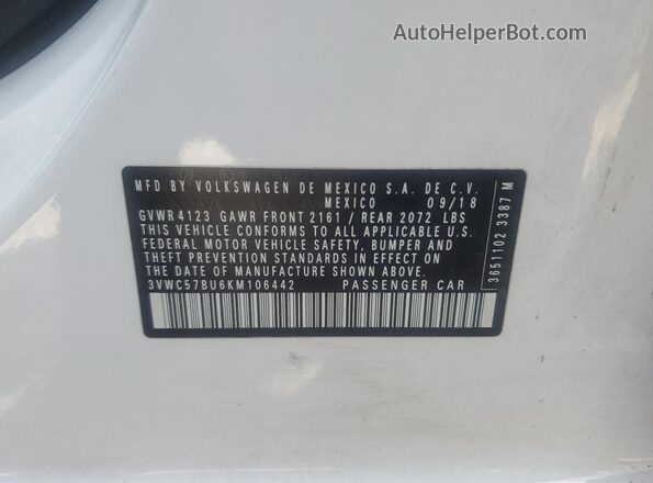 3VWC57BU6KM106442 2019 VOLKSWAGEN JETTA White Widok komory silnika