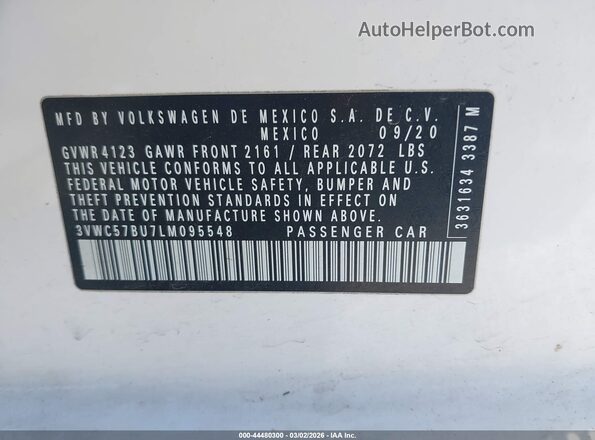 3VWC57BU7LM095548 2020 VOLKSWAGEN JETTA White Widok komory silnika