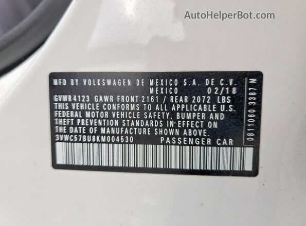 3VWC57BU8KM004530 2019 VOLKSWAGEN JETTA White Widok komory silnika