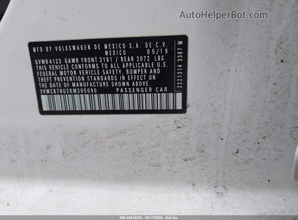 3VWCB7BU2KM205090 2019 VOLKSWAGEN JETTA White Widok komory silnika