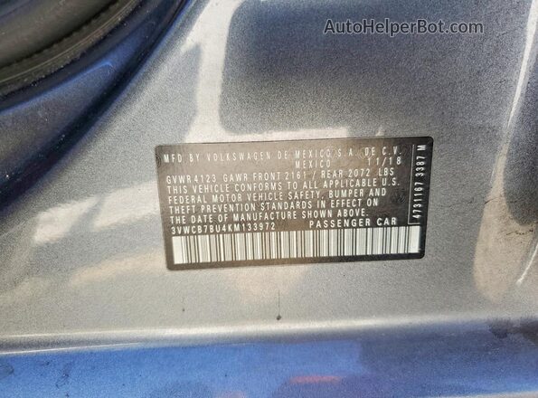 3VWCB7BU4KM133972 2019 VOLKSWAGEN JETTA Серый Вид подкапотного пространства