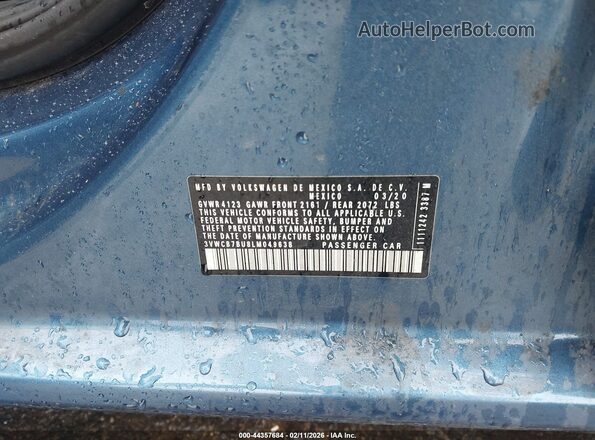 3VWCB7BU8LM049638 2020 VOLKSWAGEN JETTA Blue ძრავის განყოფილების ხედი