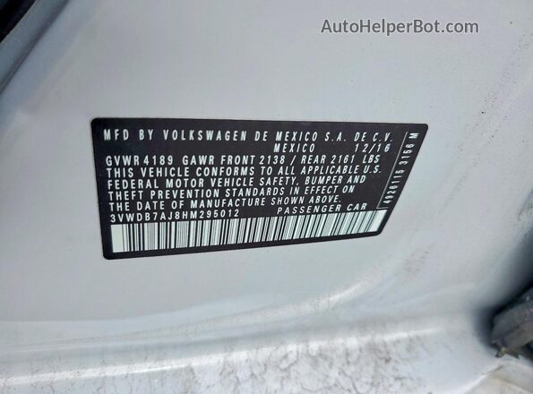 3VWDB7AJ8HM295012 2017 VOLKSWAGEN JETTA Серый Вид подкапотного пространства
