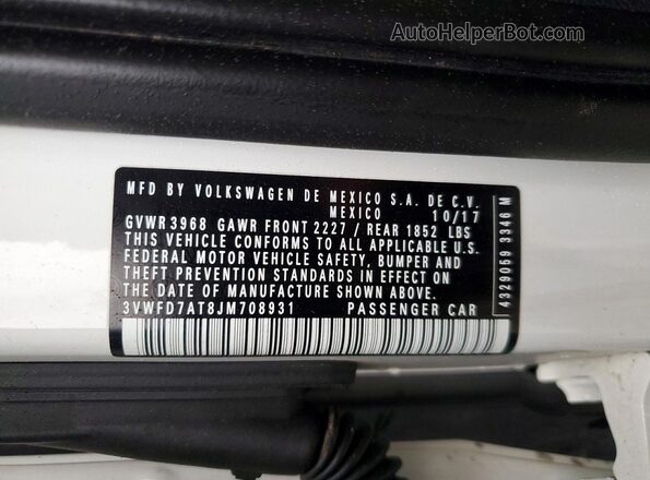 3VWFD7AT8JM708931 2018 VOLKSWAGEN BEETLE White Vista del compartimento del motor