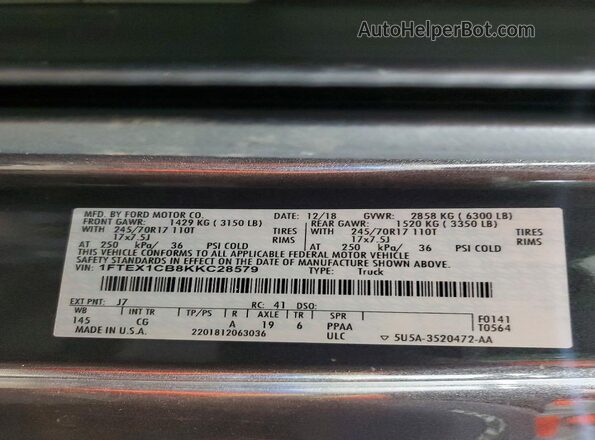 1FTEX1CB8KKC28579 2019 FORD F150 Gray Շարժիչի բաժամունքի տեսք