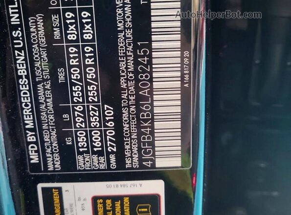 4JGFB4KB6LA082451 2020 MERCEDES-BENZ GLE-CLASS Черный Вид задней части салона