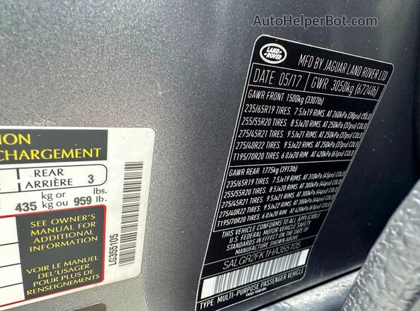 SALGR2FK1HA355105 2017 LAND ROVER RANGE Черный Вид задней части салона