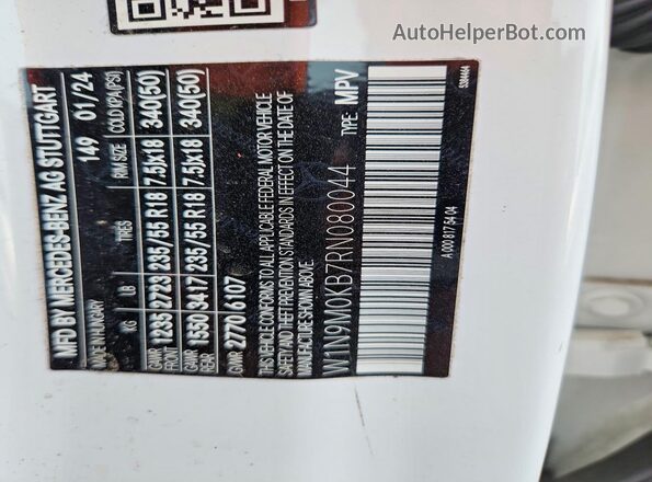 W1N9M0KB7RN080044 2024 MERCEDES-BENZ EQB Белый Вид наклейки с VIN-кодом