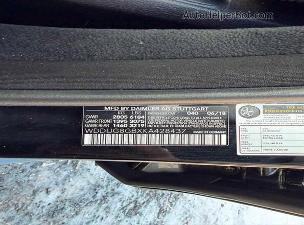 WDDUG8GBXKA428437 2019 MERCEDES-BENZ S Черный Вид задней части салона