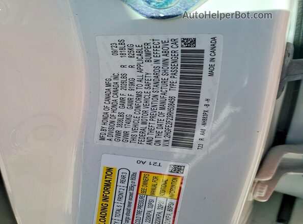 2HGFE2F23RH508456 2024 HONDA CIVIC White Widok naklejki z numerem VIN