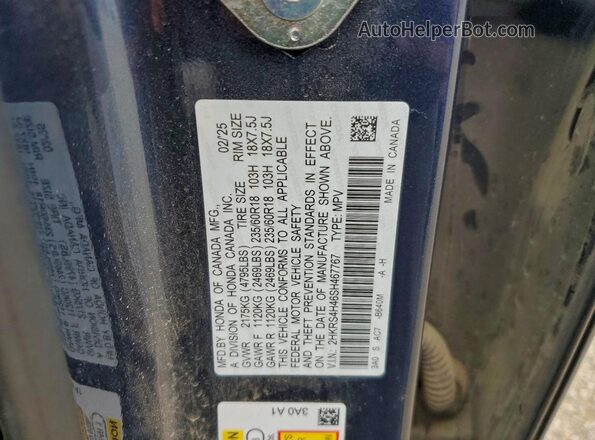 2HKRS4H46SH467767 2025 HONDA CRV Синий Вид наклейки с VIN-кодом