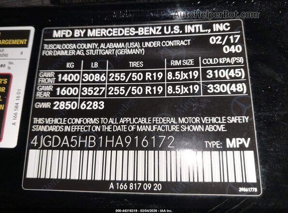 4JGDA5HB1HA916172 2017 MERCEDES-BENZ GLE 350 Черный Вид подкапотного пространства