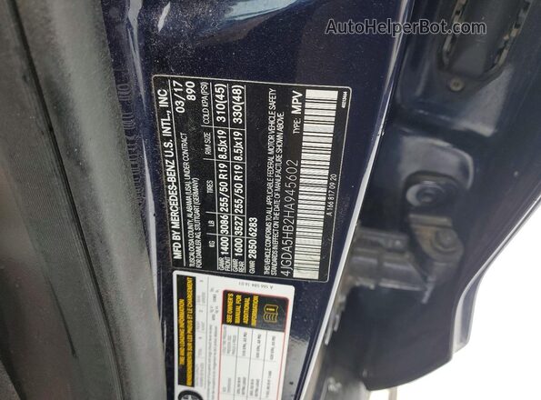 4JGDA5HB2HA945602 2017 MERCEDES-BENZ GLE Blue Widok naklejki z numerem VIN