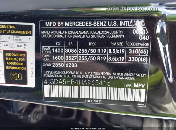 4JGDA5HB4HA965415 2017 MERCEDES-BENZ GLE 350 Black Widok komory silnika
