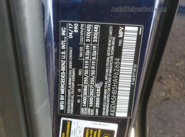 4JGDA5HB5HA962684 2017 MERCEDES-BENZ GLE Синий Вид наклейки с VIN-кодом