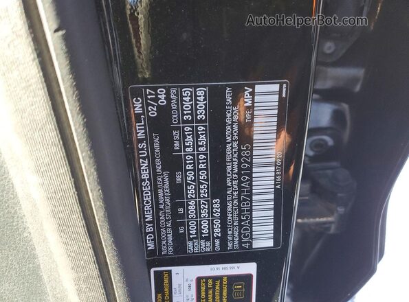 4JGDA5HB7HA919285 2017 MERCEDES-BENZ GLE Черный Вид наклейки с VIN-кодом