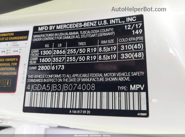 4JGDA5JB3JB074008 2018 MERCEDES-BENZ GLE 350 White ძრავის განყოფილების ხედი