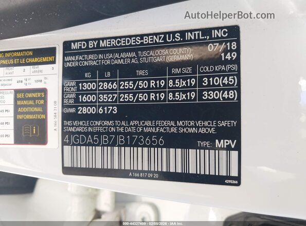 4JGDA5JB7JB173656 2018 MERCEDES-BENZ GLE 350 Белый Вид подкапотного пространства