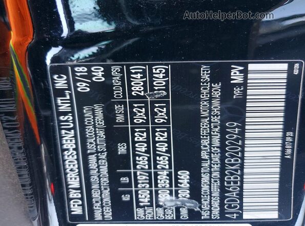 4JGDA6EB2KB202949 2019 MERCEDES-BENZ GLE Black VIN კოდის სტიკერის ხედი