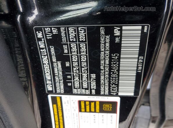 4JGDF2EE8GA683145 2016 MERCEDES-BENZ GL-CLASS Black Vista de la etiqueta del VIN