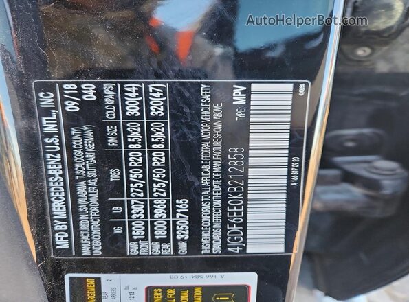 4JGDF6EE0KB212858 2019 MERCEDES-BENZ GLS Black Вид наклейки з VIN-кодом