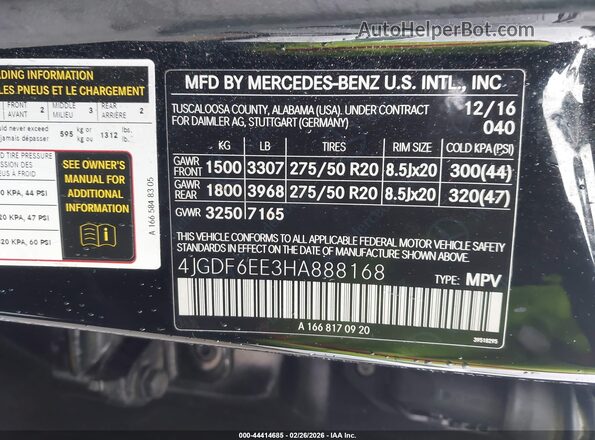 4JGDF6EE3HA888168 2017 MERCEDES-BENZ GLS 450 Black Շարժիչի բաժամունքի տեսք