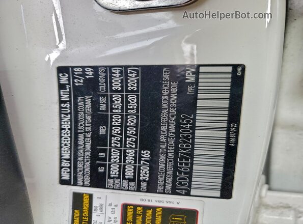 4JGDF6EE7KB230452 2019 MERCEDES-BENZ GLS White VIN sticker view