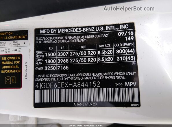 4JGDF6EEXHA844152 2017 MERCEDES-BENZ GLS 450 Белый Вид подкапотного пространства