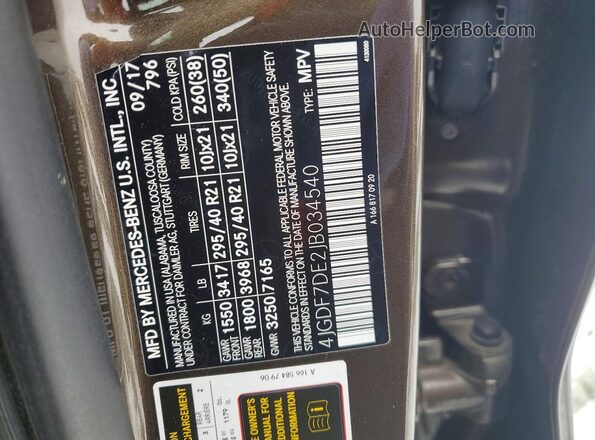 4JGDF7DE2JB034540 2018 MERCEDES-BENZ GLS Коричневый Вид наклейки с VIN-кодом