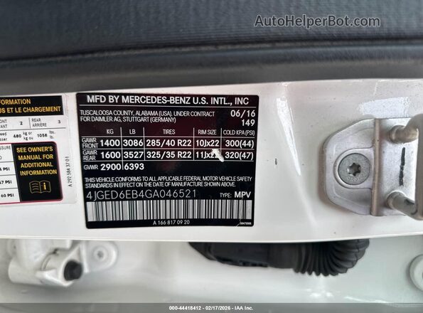 4JGED6EB4GA046521 2016 MERCEDES-BENZ GLE 450 AMG COUPE Белый Вид подкапотного пространства