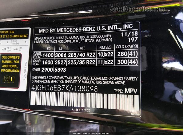4JGED6EB7KA138098 2019 MERCEDES-BENZ AMG GLE 43 COUPE Черный Вид подкапотного пространства
