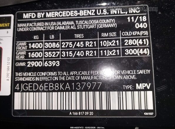 4JGED6EB8KA137977 2019 MERCEDES-BENZ AMG GLE 43 COUPE Черный Вид подкапотного пространства