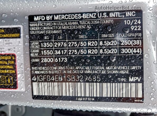 4JGFB4EB1SB329685 2025 MERCEDES-BENZ GLE Silver Widok naklejki z numerem VIN