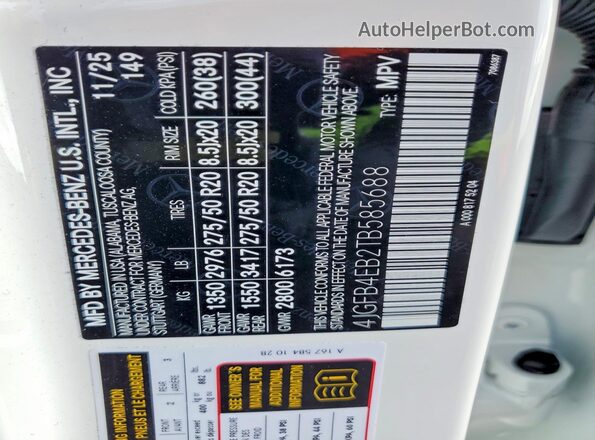 4JGFB4EB2TB585688 2026 MERCEDES-BENZ GLE Белый Вид наклейки с VIN-кодом