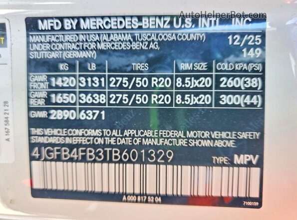 4JGFB4FB3TB601329 2026 MERCEDES-BENZ GLE Белый Панорамный вид салона 360°