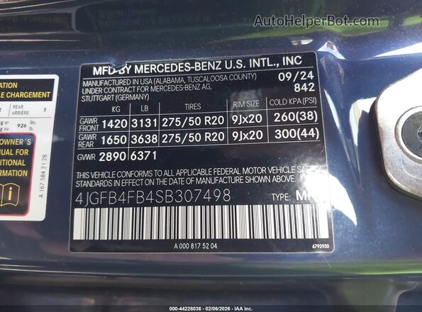 4JGFB4FB4SB307498 2025 MERCEDES-BENZ GLE 350 Синий Вид подкапотного пространства