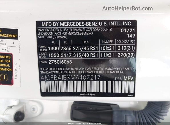 4JGFB4JBXMA407217 2021 MERCEDES-BENZ GLE 350 White Вид підкапотного простору